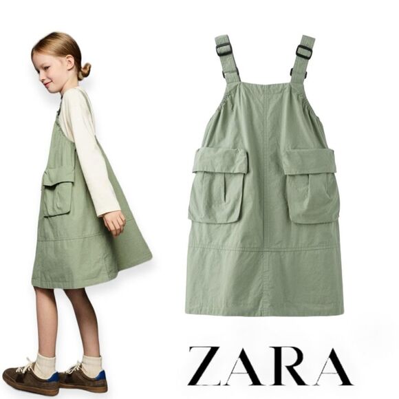 ZARA Kids | Light Khaki | TECHNICAL POCKET PINAFORE DRESS - Picture 1 of 6